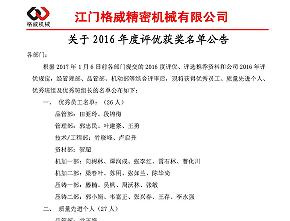 2016年度評(píng)優(yōu)獲獎(jiǎng)名單出爐咯！
